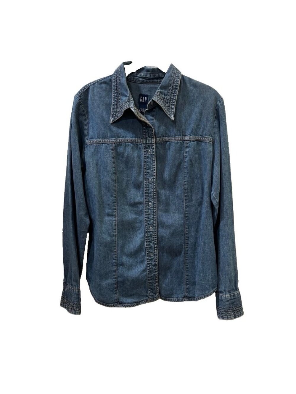 Gap Denim Fitted Western Shirt Snap Buttons Women Large Cowgirl